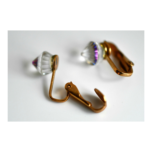 Vintage Rainbow Prism Clip On Earrings - Picture 7 of 7